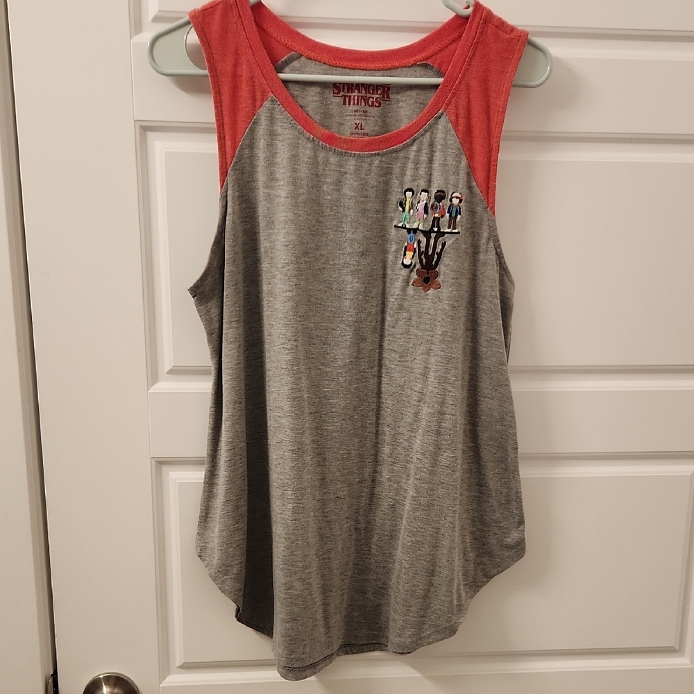Stranger Things Gray and Red Tank Top With Embrodered Details